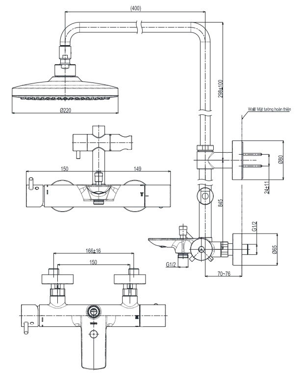Thân Sen Cây Tắm Đứng TOTO TBW01301AB Bát Sen Tròn